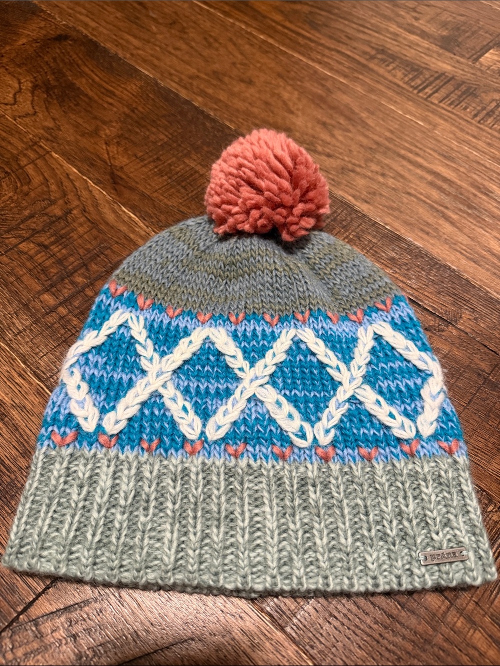 Prana Cozy Pom Knit Beanie Hat in Green Blue & Pink